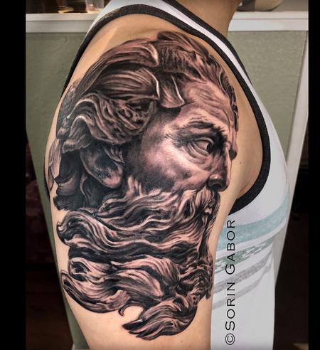 Sorin Gabor - Realistic black and gray Zeus tattoo